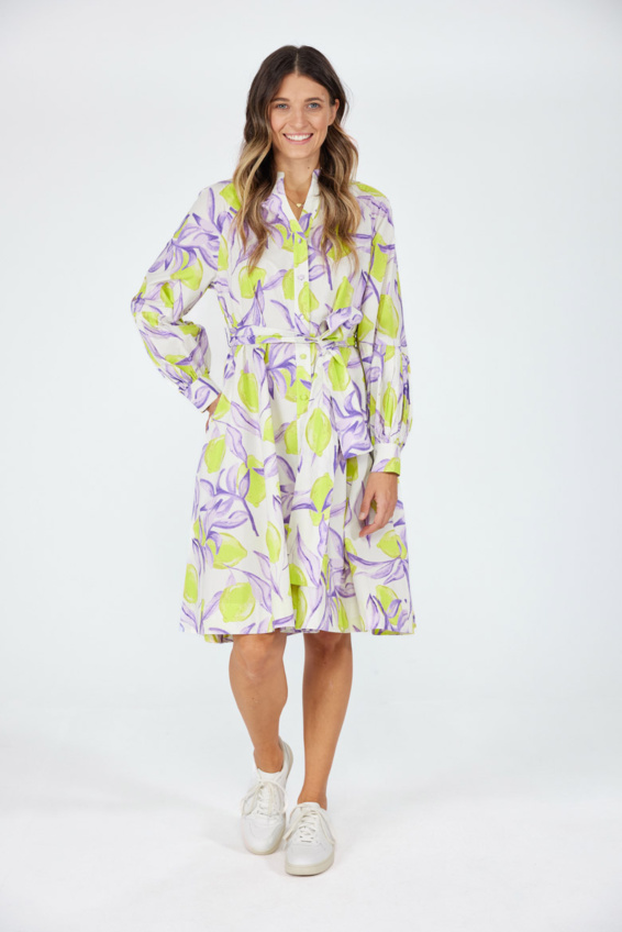 Durchgeknöpftes Kleid mit Lemon Print