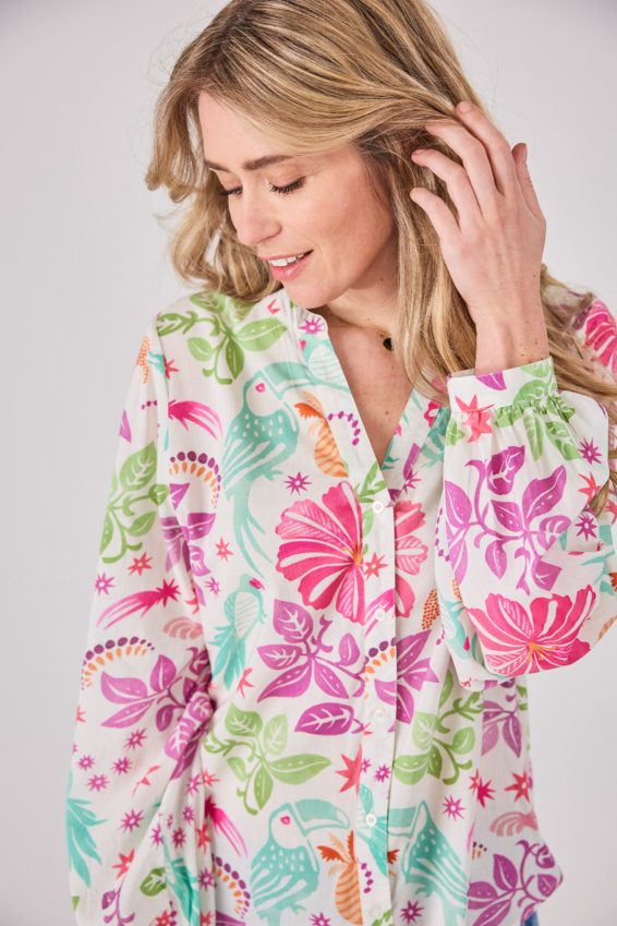 Bluse mit Puffärmel und Paradise Print